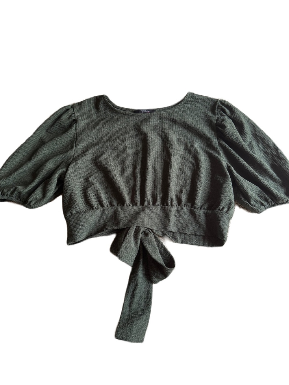 Olive Cropped Open back Tie-Back Puff Sleeve Top